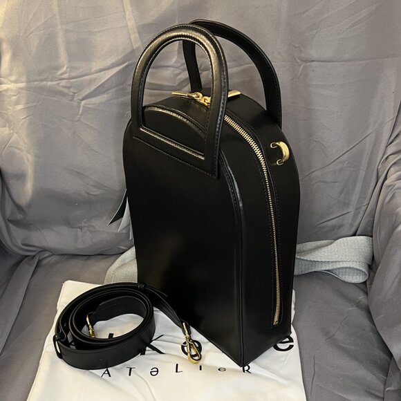 Unique Arch Satchel Crossbody, Black, Vegan Leather, Alkeme Atelier, "Earth" NWT - Picture 7 of 14